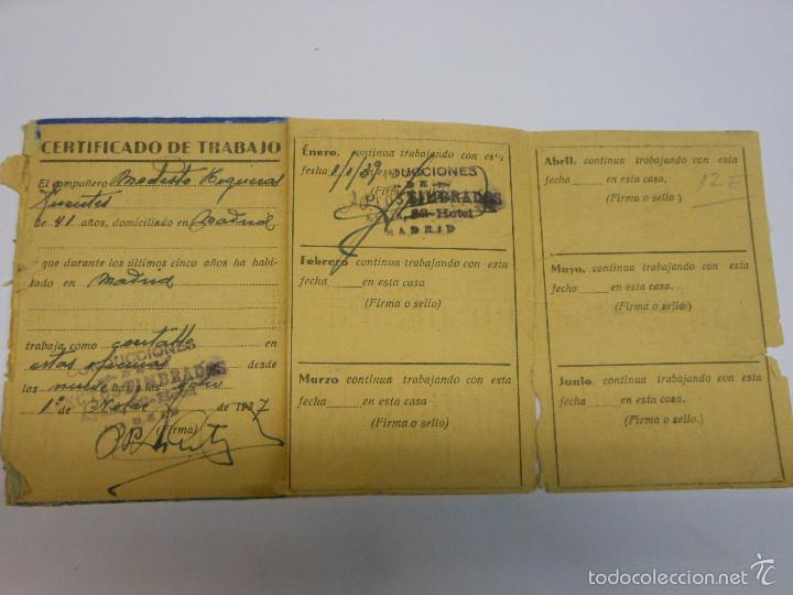 Documentos antiguos: 1937 CARNET CERTIFICADO DE TRABAJO MADRID - Foto 1