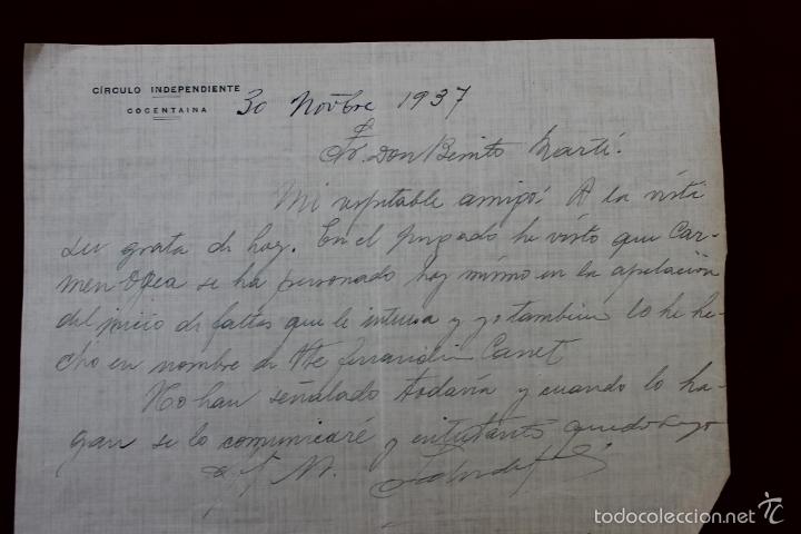 Documentos antiguos: CIRCULO INDEPENDIENTE, COCENTAINA, 1937 , ALICANTE - Foto 1