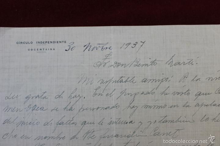 Documentos antiguos: CIRCULO INDEPENDIENTE, COCENTAINA, 1937 , ALICANTE - Foto 2