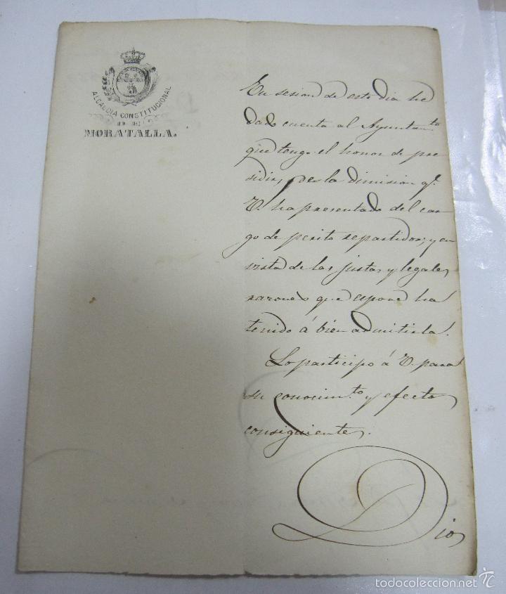 Documentos antiguos: MORATALLA. ALCALDIA CONSTITUCIONAL. 1869. DIMISION DE PERITO - Foto 1