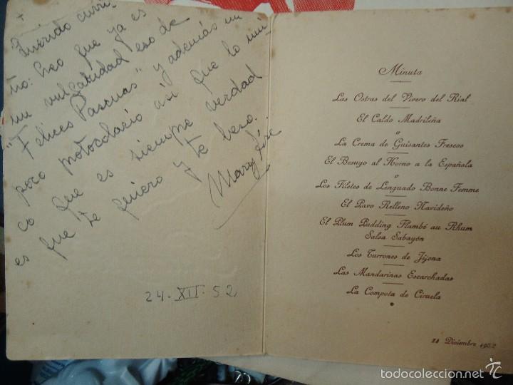 Documentos antiguos: Felicitaci&oacute;n Men&uacute; HOTEL PALACE Madrid 1952 - Foto 3