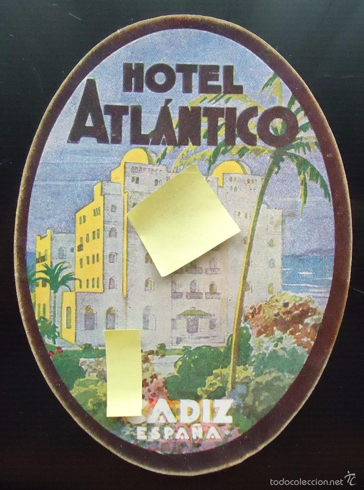 Documentos antiguos: publicidad espa&ntilde;ola vintage etiqueta hotel atlantico cadiz andalucia turismo tacita plata vacaciones