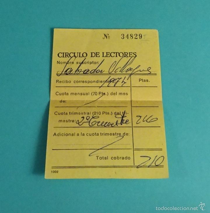 Documentos antiguos: RECIBO A&Ntilde;O 1974 C&Iacute;RCULO DE LECTORES - Foto 1