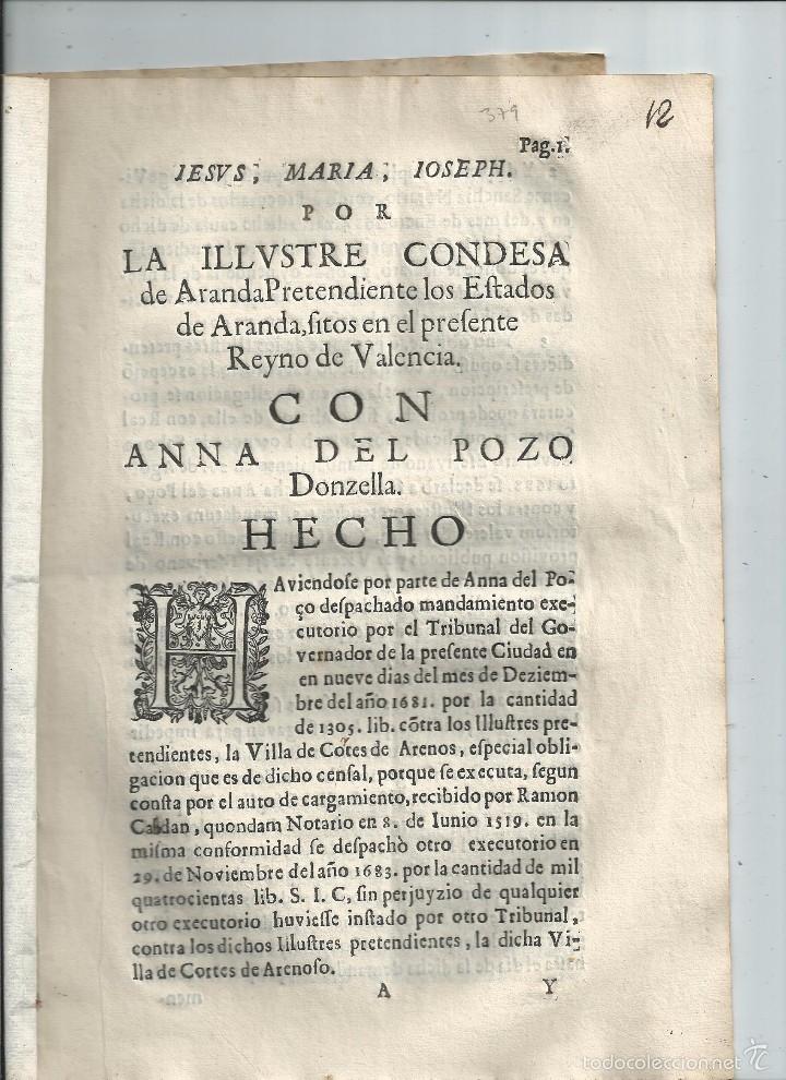 Documentos antiguos: Siglo XVII - VALENCIA - PLEITO ENTRE LA CONDESA DE ARANDA Y SU DONCELLA