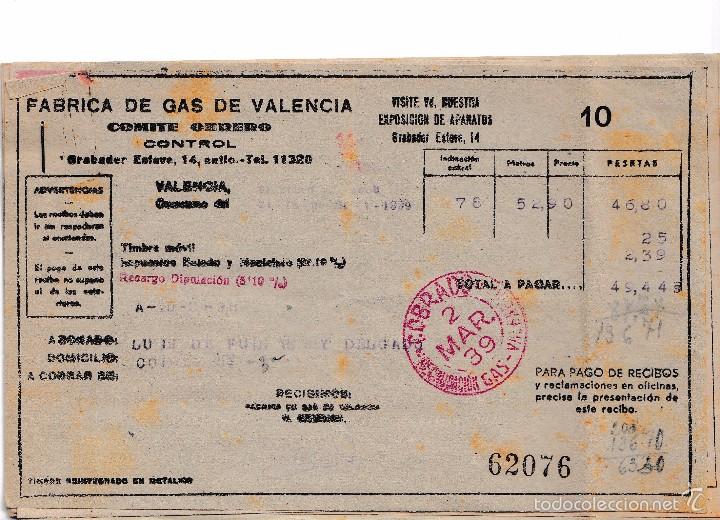 Old Documents: 1939 VALENCIA 10 RECIBOS FABRICA GAS COMITE OBRERO CONTROL REPUBLICA ELECTRICIDAD LEBON GUERRA CIVIL