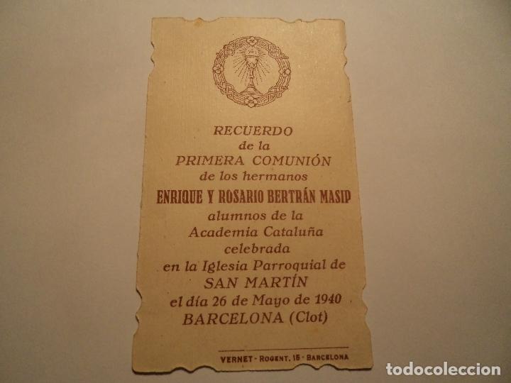 Documentos antiguos: recuerdo 1&ordf; comunion 1940. troquelado. (cl-1) - Foto 2