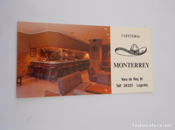 Documentos antiguos: TARJETA DE VISITA CAFETERIA MONTERREY LOGRO&Ntilde;O. DISTANCIAS KILOMETRICAS. PREFIJOS TELEFONICOS. TDKP7