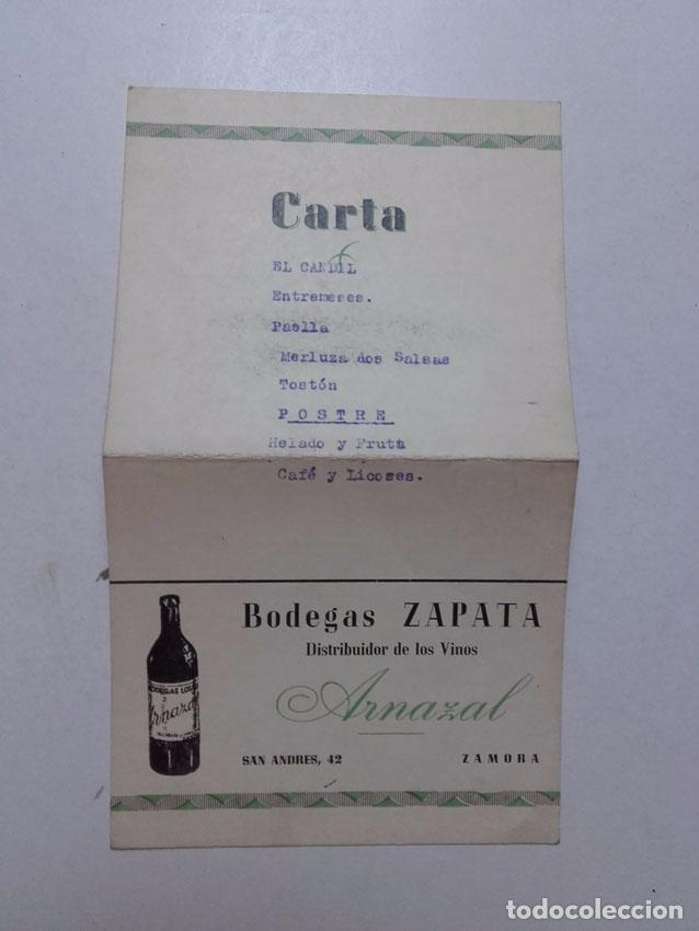 Documentos antiguos: MINUTA, CARTA, BODEGAS ZAPATA, VINOS ARNAZAL, ZAMORA, A&Ntilde;O 1945.
