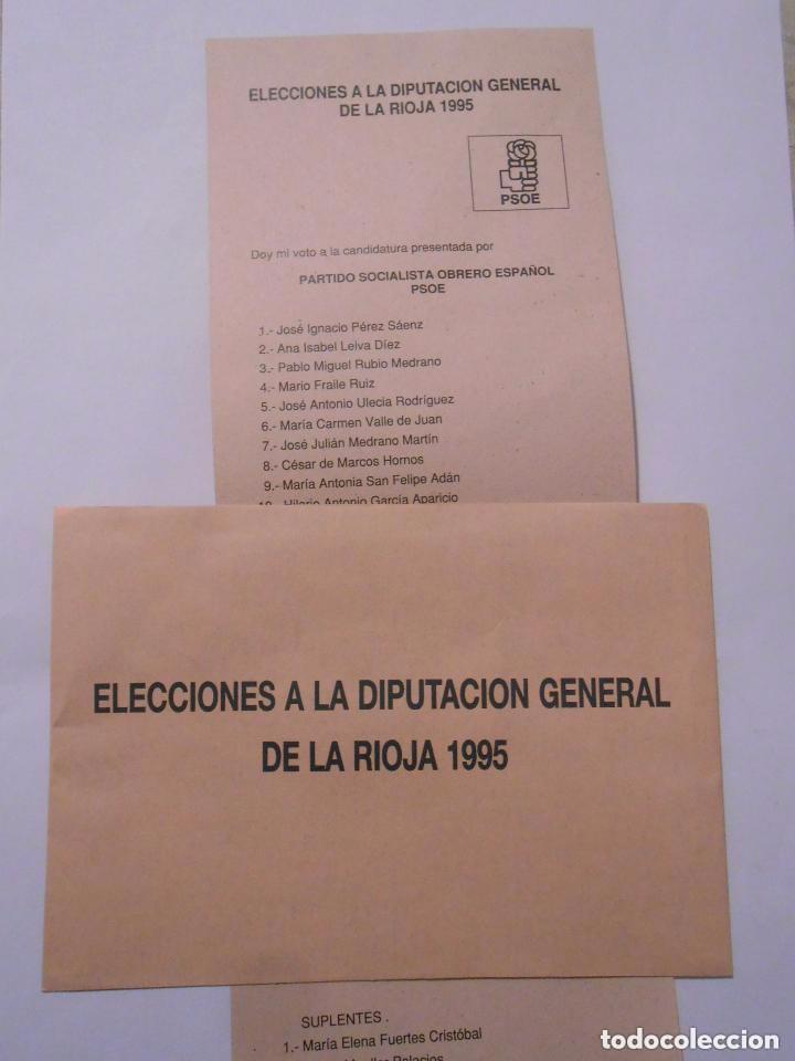 Documenti antichi: PAPELETA ELECTORAL. DIPUTACION GENERAL DE LA RIOJA. CANDIDATURA PSOE. 1995. TDKP8