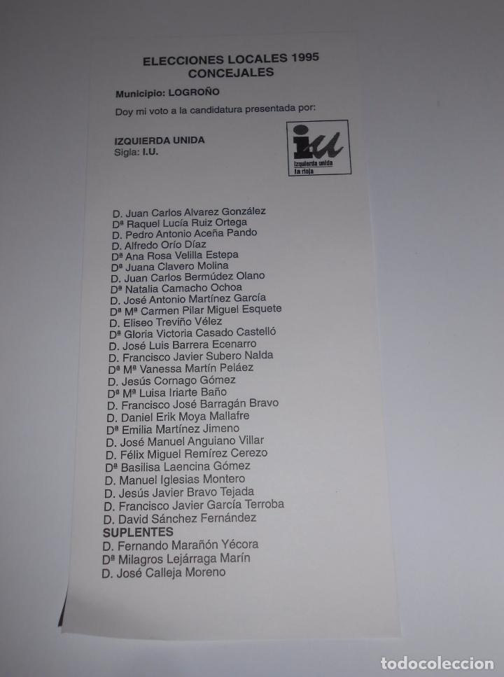 Documenti antichi: PAPELETA ELECTORAL ELECCIONES LOCALES 1995. LOGRO&Ntilde;O. CANDIDATURA IZQUIERDA UNIDA DE LA RIOJA. TDKP8