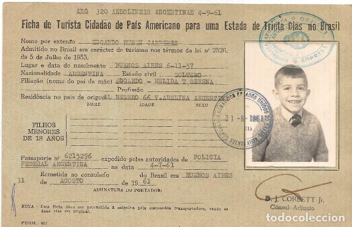 Old Documents: BRASIL - 1961 AUTORIZACION PARA TURISTA de PAIS AMERICANO permanecer por 30 dias en BRASIL
