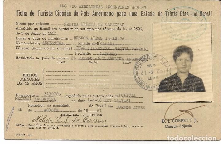 Documentos antiguos: BRASIL - 1961 AUTORIZACION PARA TURISTA DE PAIS AMERICANO PERMANECER POR 30 DIAS EN BRASIL