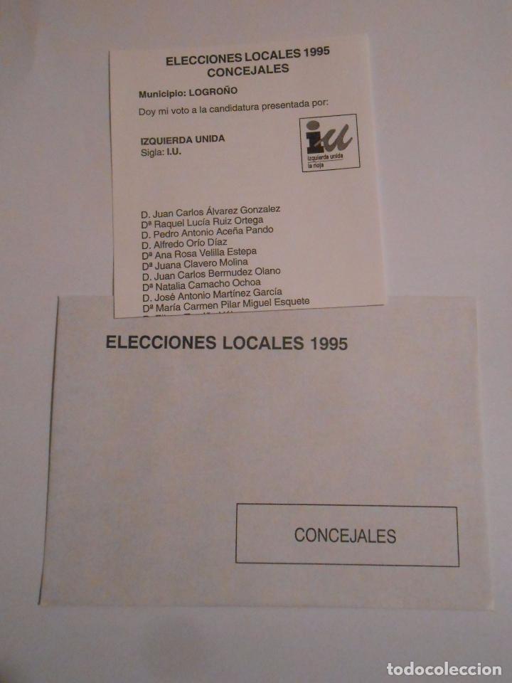 Documentos antiguos: PAPELETA ELECTORAL ELECCIONES LOCALES 1995. LOGRO&Ntilde;O. CANDIDATURA IZQUIERDA UNIDA. TDKP8