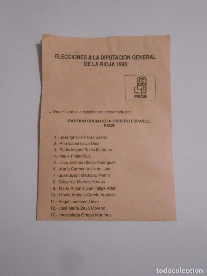 Documenti antichi: PAPELETA DE VOTACION CANDIDATURA PSOE ELECCIONES A LA DIPUTACION GENERAL DE LA RIOJA. TDKP7