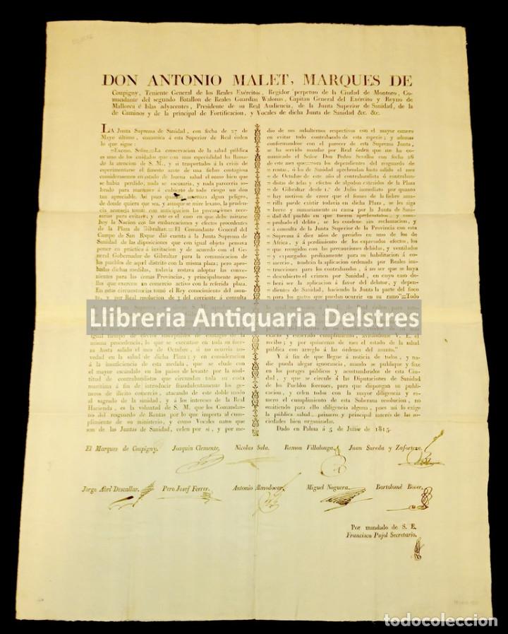 Documentos antiguos: [BANDO. Palma. 1815. Fiebre Amarilla. Plaza de Gibraltar].Malet, Antonio. (Marques de Coupigny)