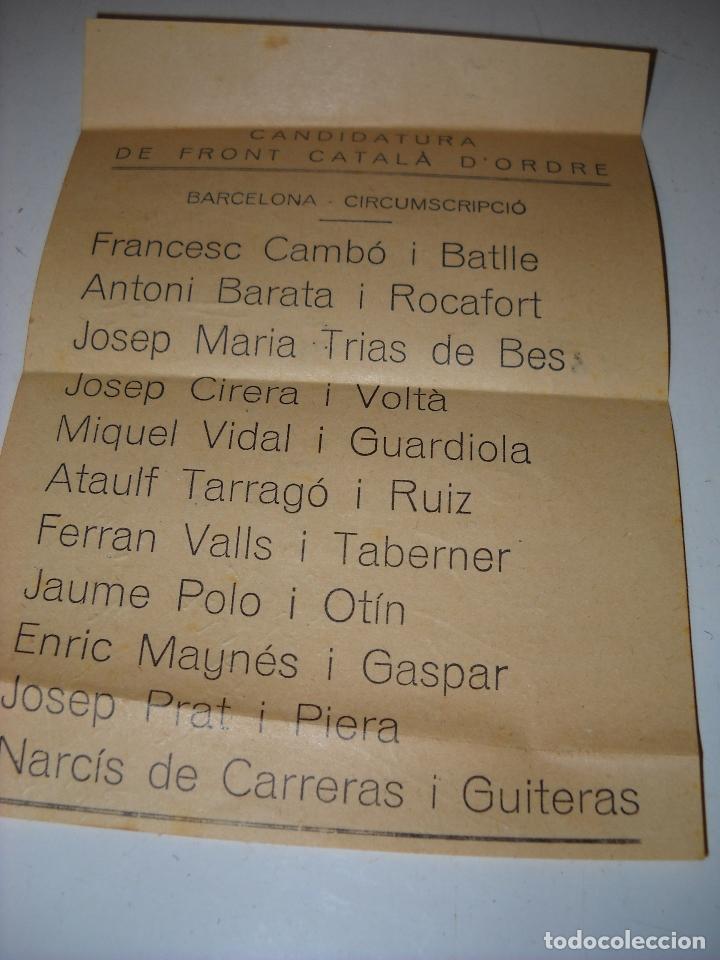 Documentos antiguos: Candidatura del Front Catal&agrave; d'Ordre, circrunscripci&oacute;n de Barcelona