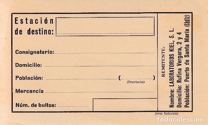 Old Documents: PUERTO DE SANTA MARIA (CADIZ). ETIQUETA PARA MERCANCIAS EN TREN LABORATORIOS KIEL. SIN USAR