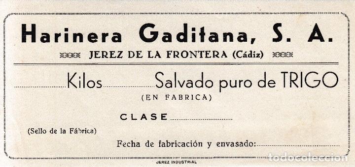 Old Documents: JEREZ DE LA FRONTERA (CADIZ). HARINERA GADITANA RECIBO DE SALVADO DE TRIGO. SIN USAR