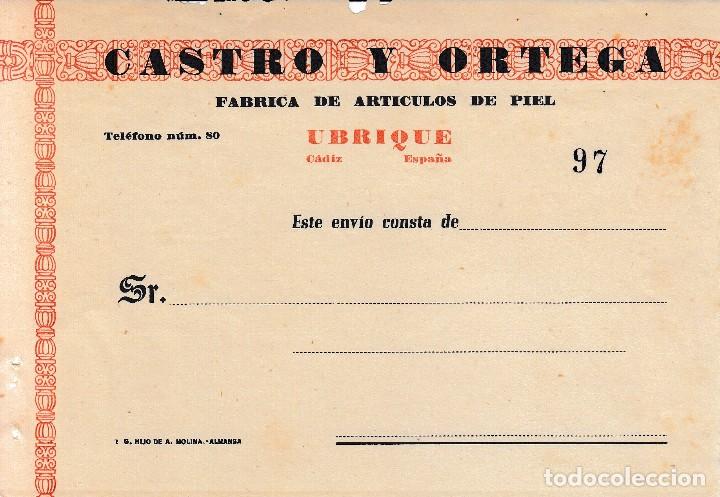 Old Documents: UBRIQUE (CADIZ). ETIQUETA PARA MERCANCIAS CASTRO Y ORTEA. FABRICA DE ARTICULOS DE PIEL. SIN USAR