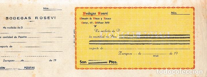 Documents Anciens: ZARAGOZA. RECIBO BODEGAS ROSEVI, ALMACEN DE VINOS Y LICORES. SIN UTILIZAR