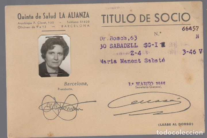 Documentos antiguos: titulo de socio quina de la salud la alianza 1946 barcelona