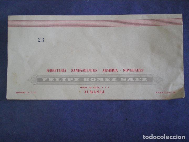 Documents Anciens: ALMANSA (ALBACETE)  SOBRE COMERCIAL FELIPE GONZALEZ SAEZ  FERRETERIA, SANEAMIENTOS, ARMERIA