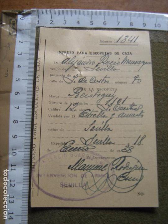 Documentos antiguos: IMPRESO PARA ESCOPETAS DE CAZA - TERCIO GUARDIA CIVIL - INTERVENCION DE ARMAS - SEVILLA 1938