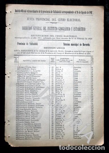 Documentos antiguos: BARRUELO -  VALLADOLID - 1911 - Censo del T&eacute;rmino Municipal