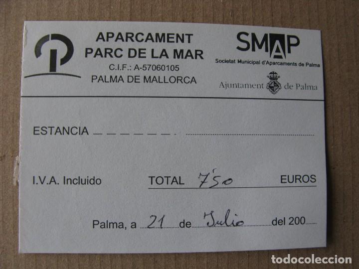 Documentos antiguos: TICKET APARCAMENT PARC DE LA MAR. PALMA DE MALLORCA - Foto 1