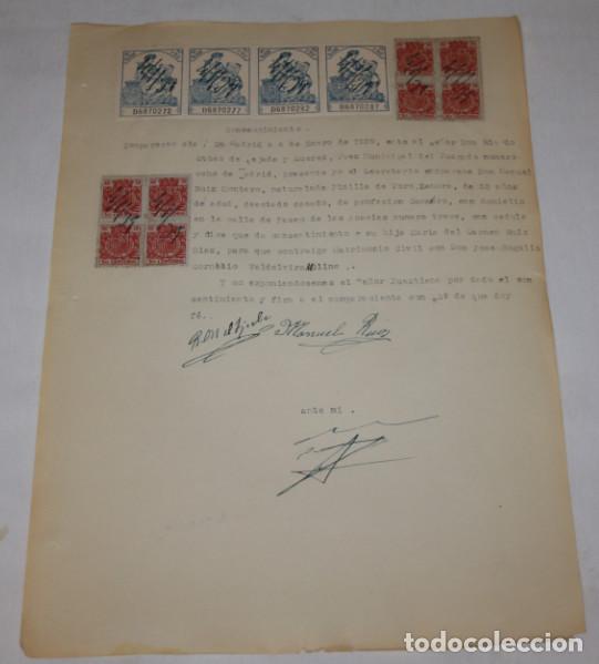 Documentos antiguos: ACTA CONSENTIMIENTO MATRIMONIO CIVIL DURANTE LA GUERRA CIVIL, MADRID 4 ENERO 1939, SELLOS TIMBRE