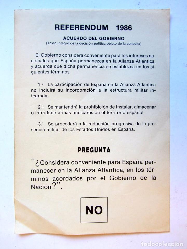Documentos antiguos: PAPELETA DE VOTO NEGATIVO EN EL REFER&Eacute;NDUM 1986 PARA LA ENTRADA EN LA OTAN