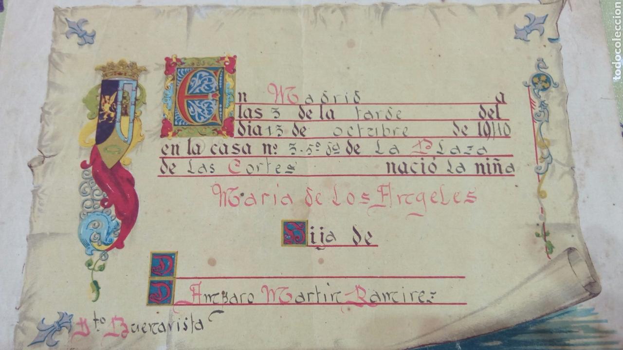 Documentos antiguos: Antigua y bonita partida recuerdo de nacimiento 1940 Madrid