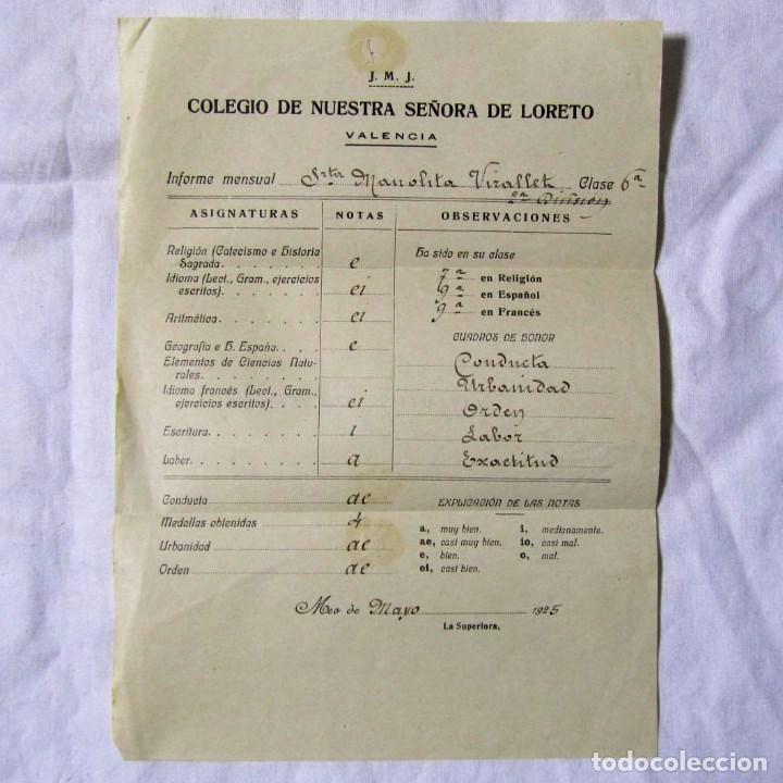 Documentos antiguos: Notas del colegio Nuestra Se&ntilde;ora de Loreto Valencia 1925