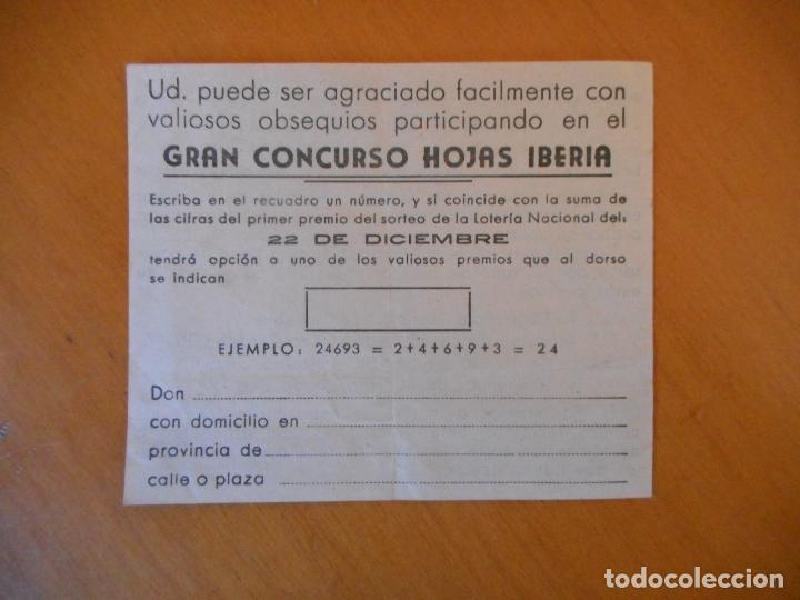 Documentos antiguos: papeleta Gran Concurso Hojas de Afeitar Iberia. A&ntilde;os 50. Dif&iacute;cil de encontrar