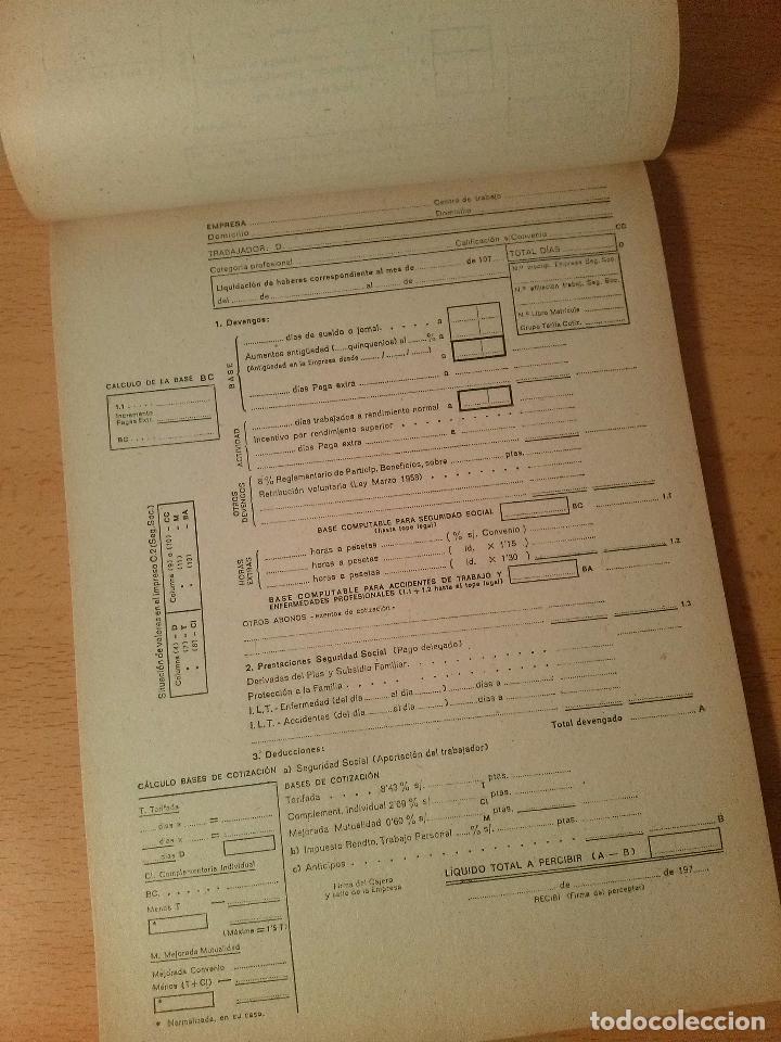 Documentos antiguos: Taco talonario de salarios mod. 4435. 100 hojas. A&ntilde;os 70. Sin uso.