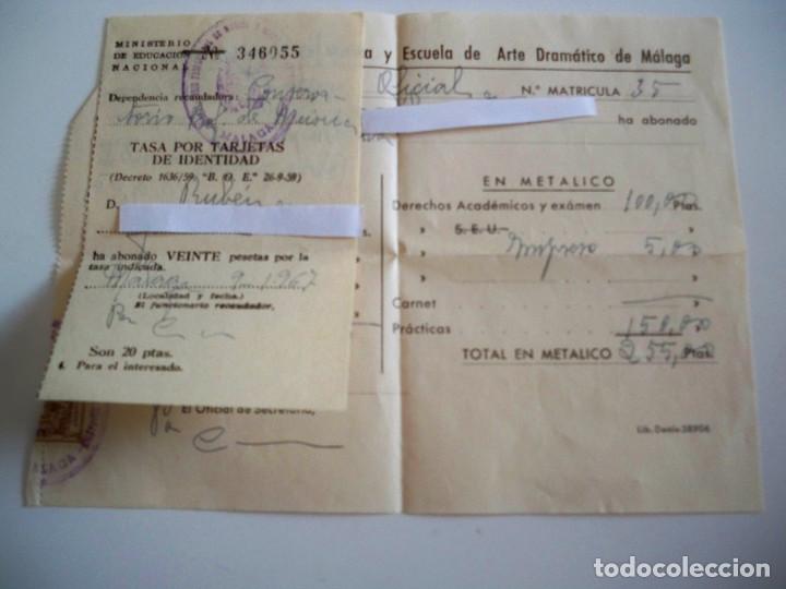 Documentos antiguos: IMPRESO DE MATRICULA - CONSERVATORIO DE MUSICA Y ESCUELA DE ARTE DRAMATICO DE MALAGA 1967