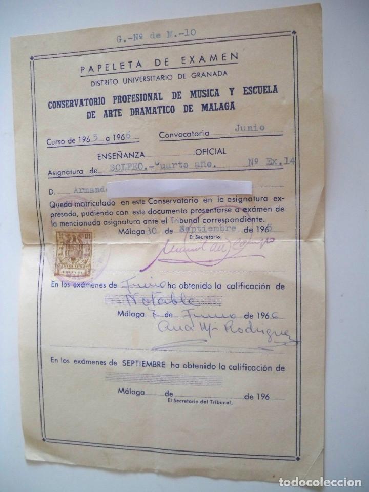 Documentos antiguos: PAPELETA DE EXAMEN - CONSERVATORIO DE MUSICA Y ESCUELA DE ARTE DRAMATICO DE MALAGA 1965/66