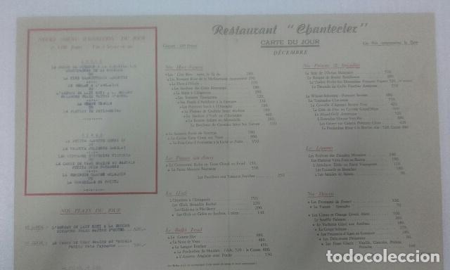 Documentos antiguos: MENU RESTAURANT CHANTEELER, CARTE DU JOUR,ALGER 31 decembre 1952, 32x 50cm