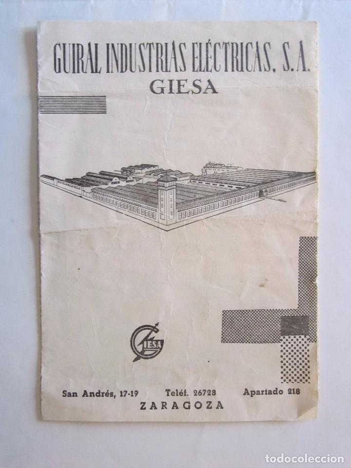 Documentos antiguos: PUBLICIDAD DE INDUSTRIAS ELECTRICAS ZARAGOZA - Foto 1