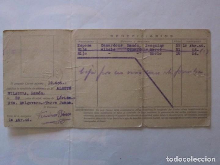 Documentos antiguos: CARNET DE SEGURO MEDICO LERIDA 1946 - Foto 2