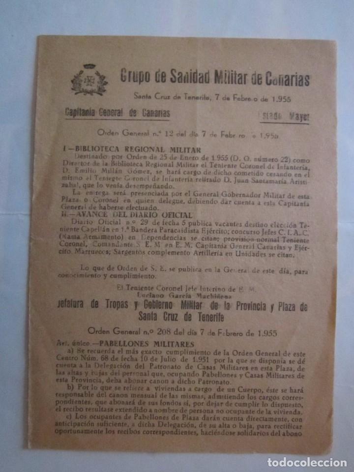 Documentos antiguos: DOCUMENTO DE ORDEN GENERAL CAPITANIA GENERAL DE CANARIAS 1955 - Foto 1