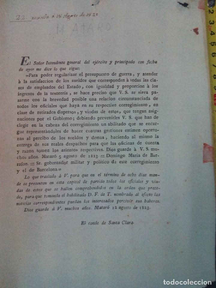 Documentos antiguos: Documento militar en Matar&oacute; del 1823-8-12 - Foto 1