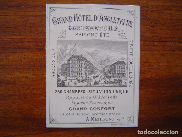 Documentos antiguos: GRAND HOTEL D'ANGLETERRE ( CAUTERETS H.P. ) y GRAND HOTEL GASSION ( PAU ) - MENU SIN ESCRIBIR