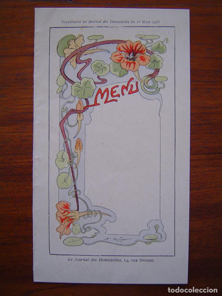 Documentos antiguos: MENU ( I ) - SUPLEMENTO A LE JOURNAL DES DEMOISELLES - 1903 - SIN USO - MODERNISTA - LITOGRAFICO