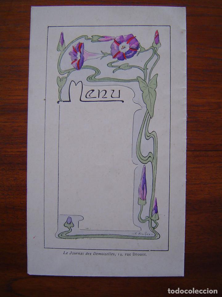 Documentos antiguos: MENU ( III ) - SUPLEMENTO A LE JOURNAL DES DEMOISELLES - 1903 - SIN USO - MODERNISTA - LITOGRAFICO