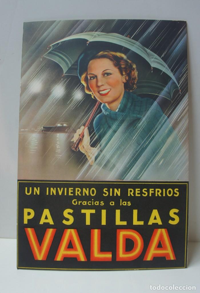 Documents Anciens: PUBLICIDAD DE PASTILLAS VALDA ,EN CART&Oacute;N DURO ,MEDIDAS 36 x 24 cm.