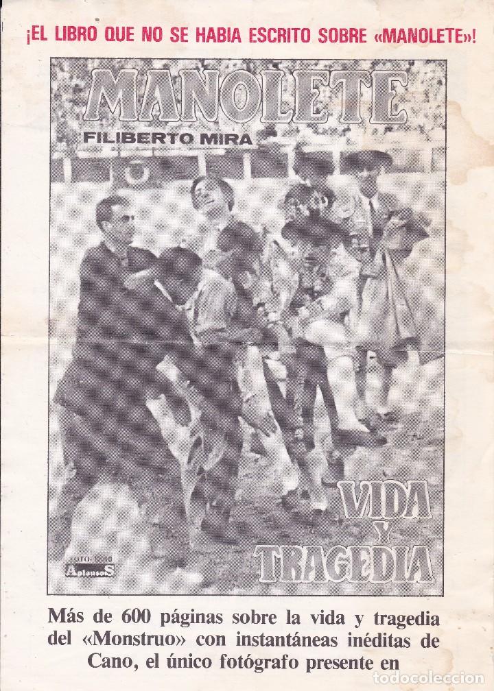 Documentos antiguos: Propaganda el libro escrito sobre Manolete Vida y Tragedia