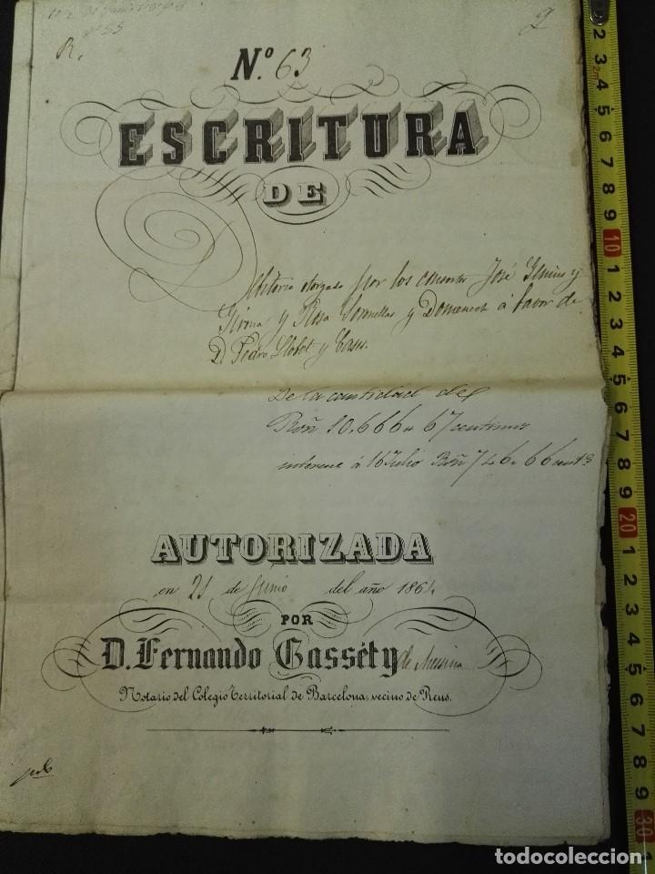 Documentos antiguos: Documento escritura de la Selva del camp Reus de 1865 - Foto 1