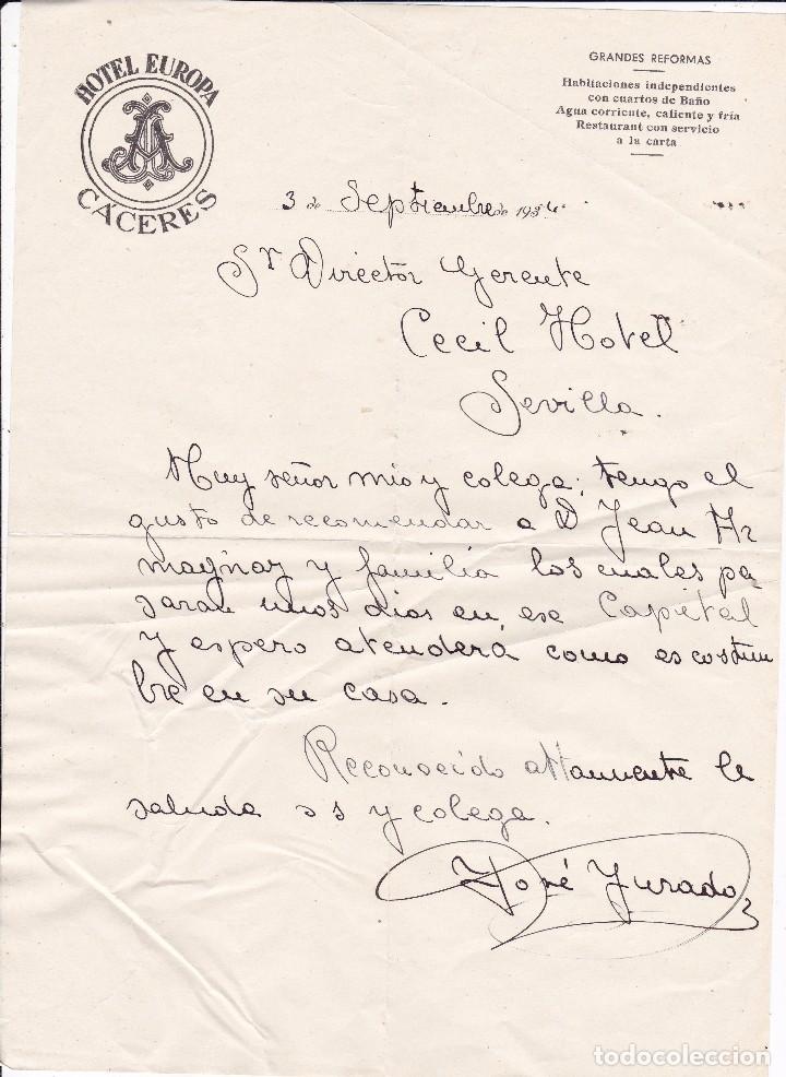 Documentos antiguos: Hotel Europa C&aacute;ceres 1934 - Foto 1