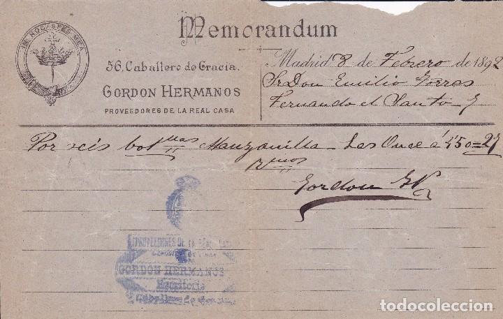 Documentos antiguos: Memorandum Gordon Hermanos Madrid 1892
